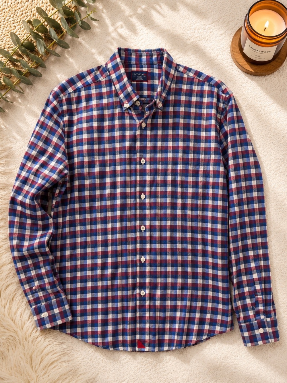 UNTUCKit Men's Blue, Red & White Plaid Button-Down Shirt